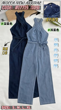 【D62286-8】高品质气质女神款CUT-IN牛仔连体裤子，有口袋 ❤❤ #里内有胸垫✔️ #附送腰带搭配✔️