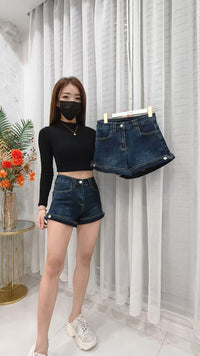 【S4629】高品质Cotton Jeans弹力牛仔百搭折边纽扣短裤 , 有口袋 ❤️