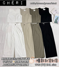 【SS1982】高品质两件式棉麻韩式时尚套装 无袖上衣➕阔脚高腰百搭长裤，有口袋 ❤️❤️【B-R2-C5】