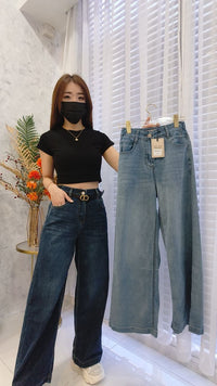 【L0508-1】⚡补货预订款⚡高质量天丝牛仔Cotton Jeans四面弹牛仔宽腿裤子 , 腰节伸缩弹力 ❤️