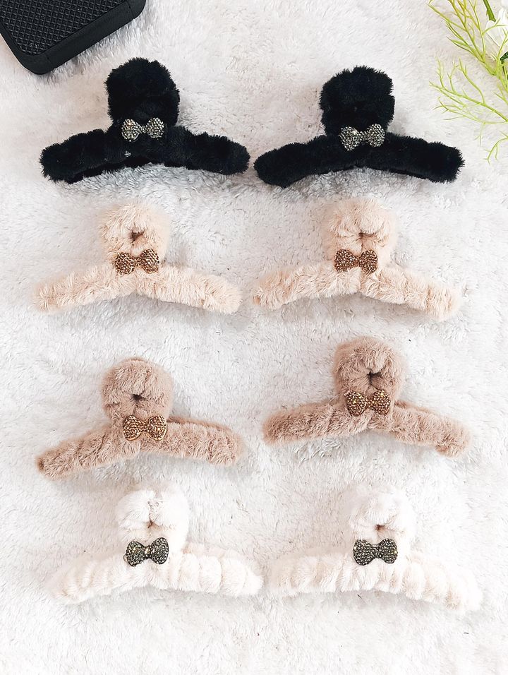 【A816】韩版毛绒水钻蝴蝶结大号鲨鱼夹❤️❤️