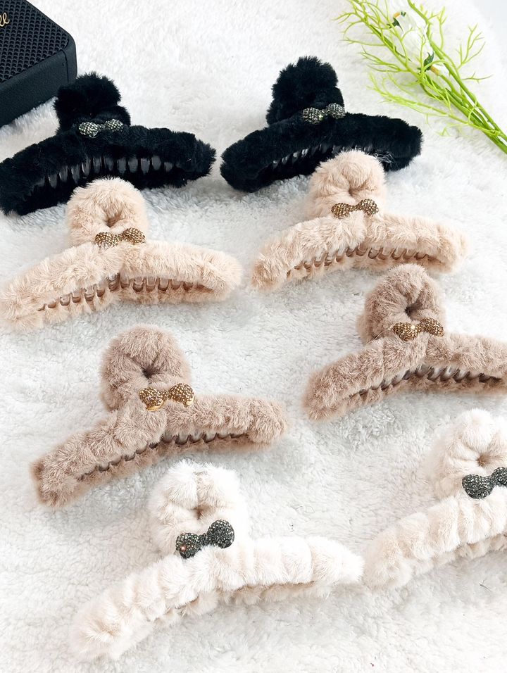 【A816】韩版毛绒水钻蝴蝶结大号鲨鱼夹❤️❤️