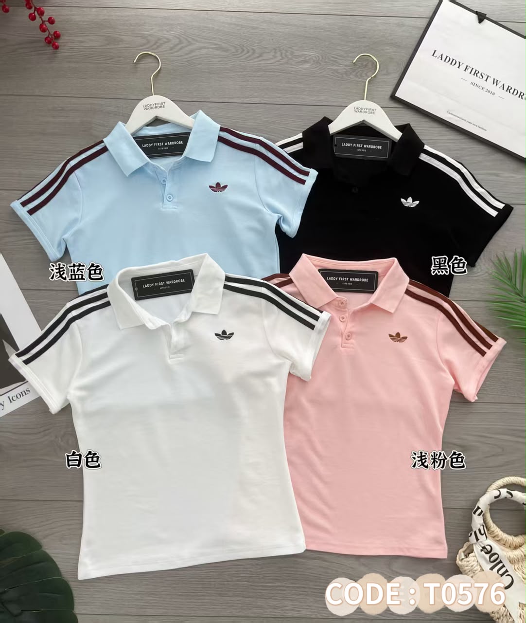 【T0576-1】⚡补货预订款⚡高品质POLO翻领拼色拉边线条设计三叶草百搭上衣 ❤️