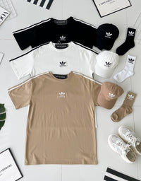 【O1166】高品质三件套男女同款圆领短袖三叶草刺绣Oversized 休闲上衣➕帽子➕袜子 ❤❤【A-RU-1】