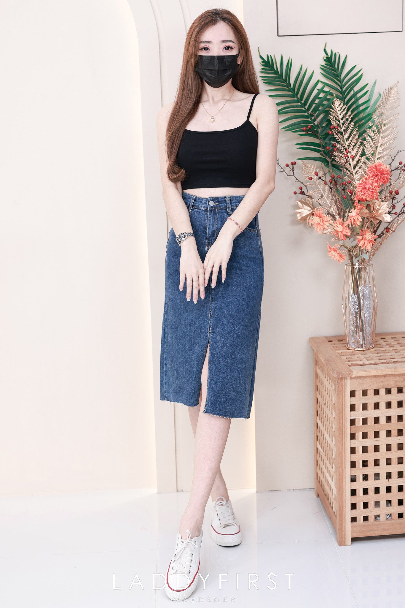 【L765】高品质COTTON JEANS牛仔弹力韩版七分高腰开叉裙子，有口袋 ❤️❤️