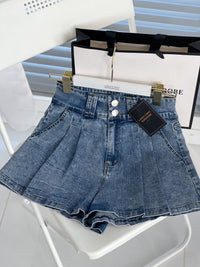 【S3439】【独家小圆饼】高品质COTTON JEANS牛仔弹力百褶设计牛仔高腰百搭短裤，有口袋 ❤️❤️ 【A-R1-C6】