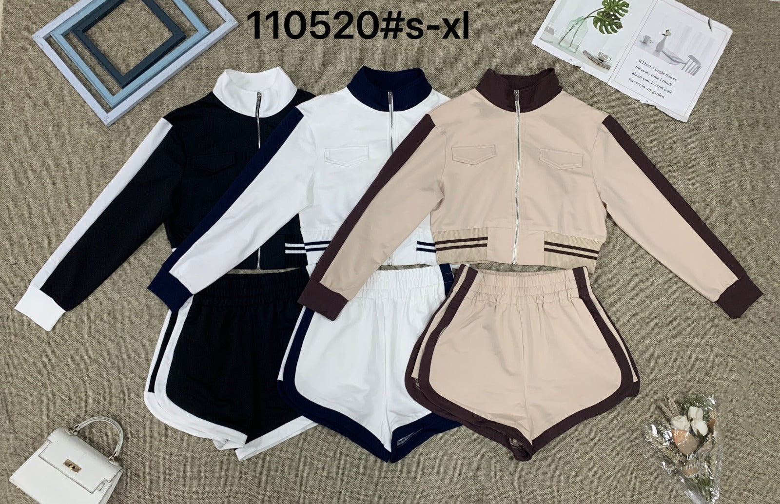 【SS110520】两件式气质休闲套装 卫衣棉长袖外套/上衣➕松紧腰休闲短裤，有口袋
