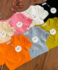 【T3454】【LFW独家小圆饼】高品质厚棉皱褶短袖纯棉弹力简约休闲百搭上衣 ❤❤ 【A-R1-C1】