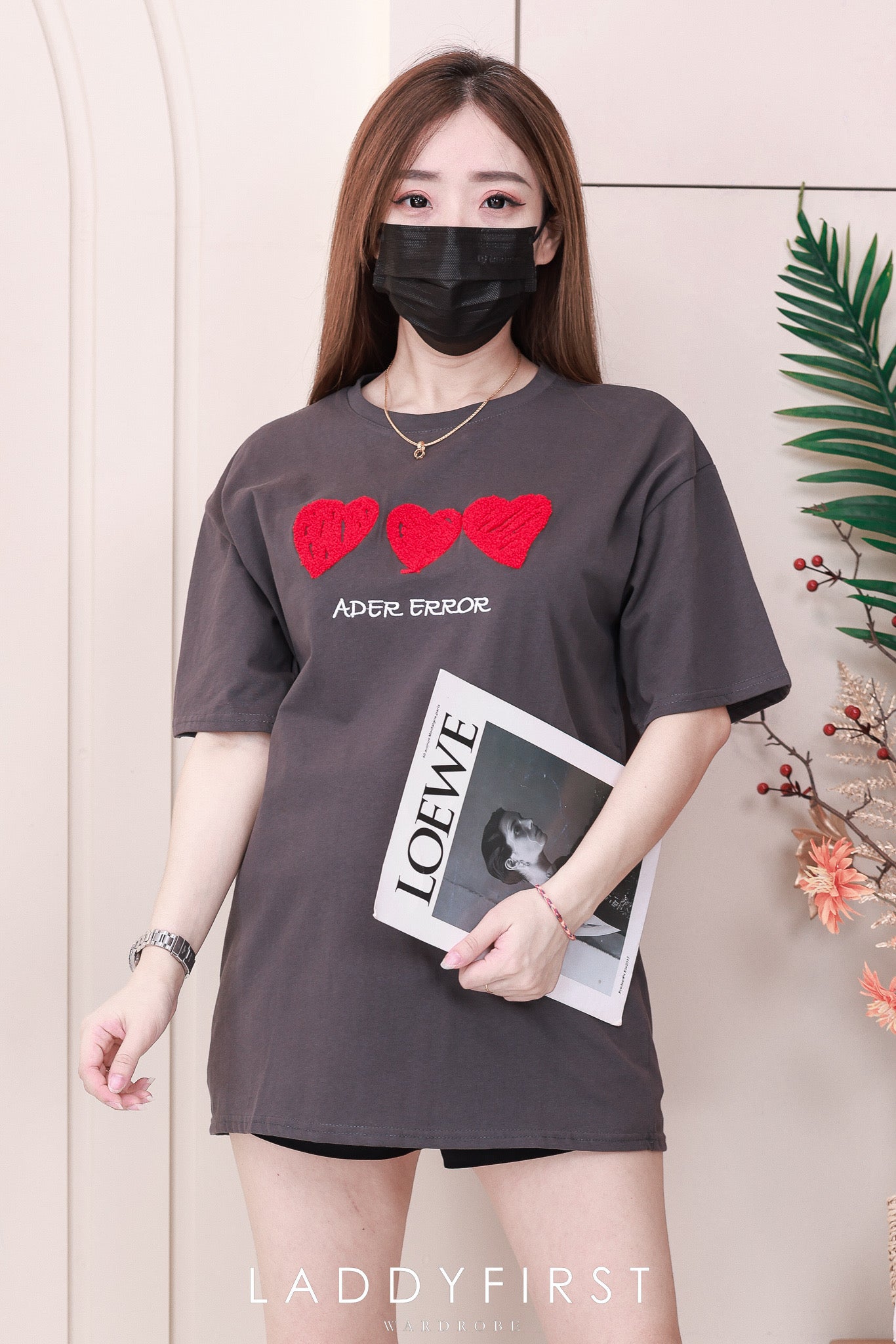 【O7600】爱心毛巾绣圆领短袖 Oversized 上衣❤️❤️