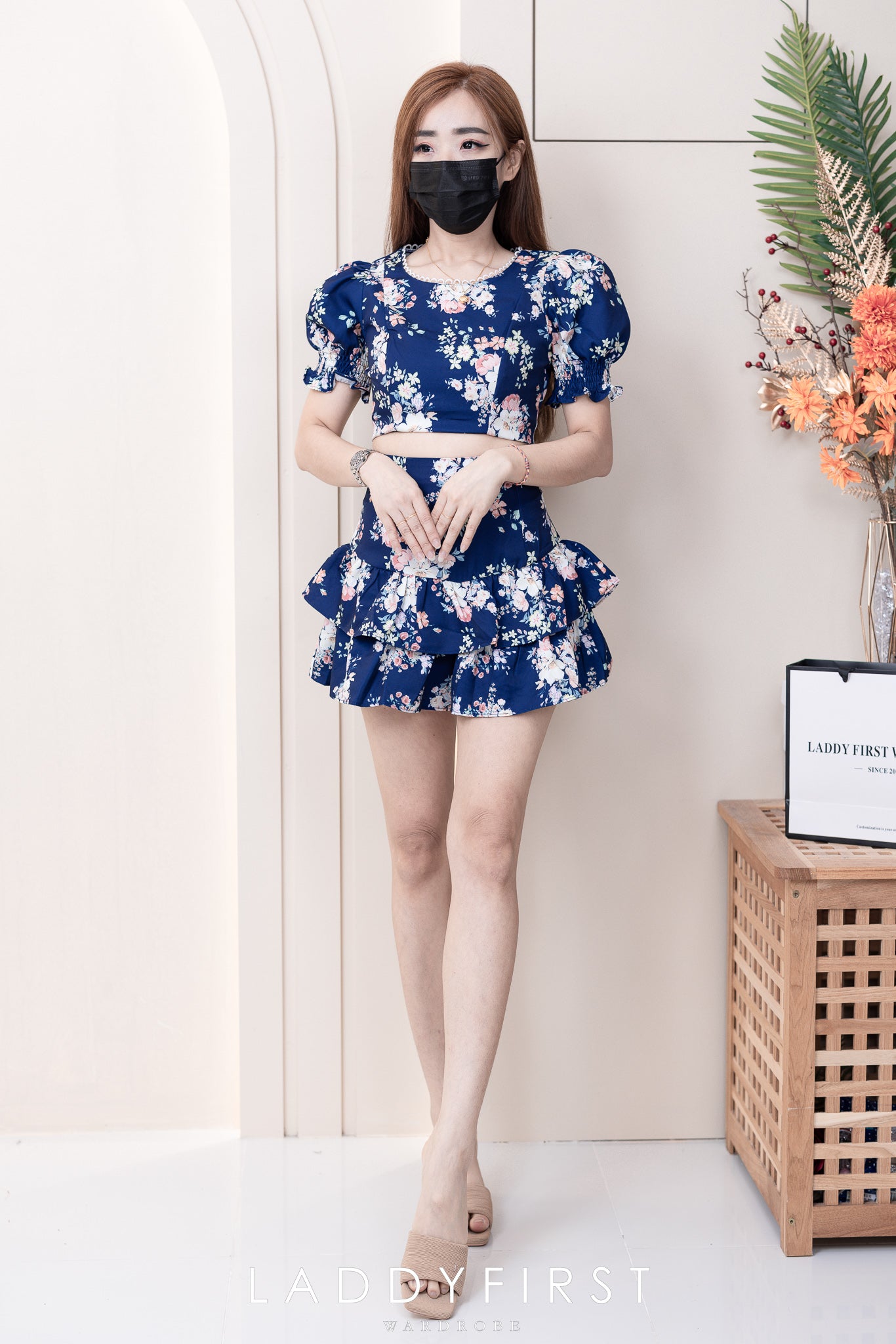 【SS120153】两件式印花西装套装 短袖印花上衣➕高腰裤裙❤️❤️