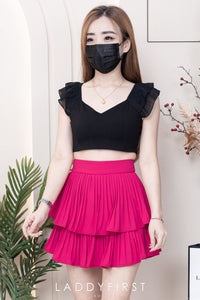 【S68114】【独家小圆饼】双层蛋糕百褶荷叶边高腰显瘦西装裙子，内层里布短裤【B-R1-C2】