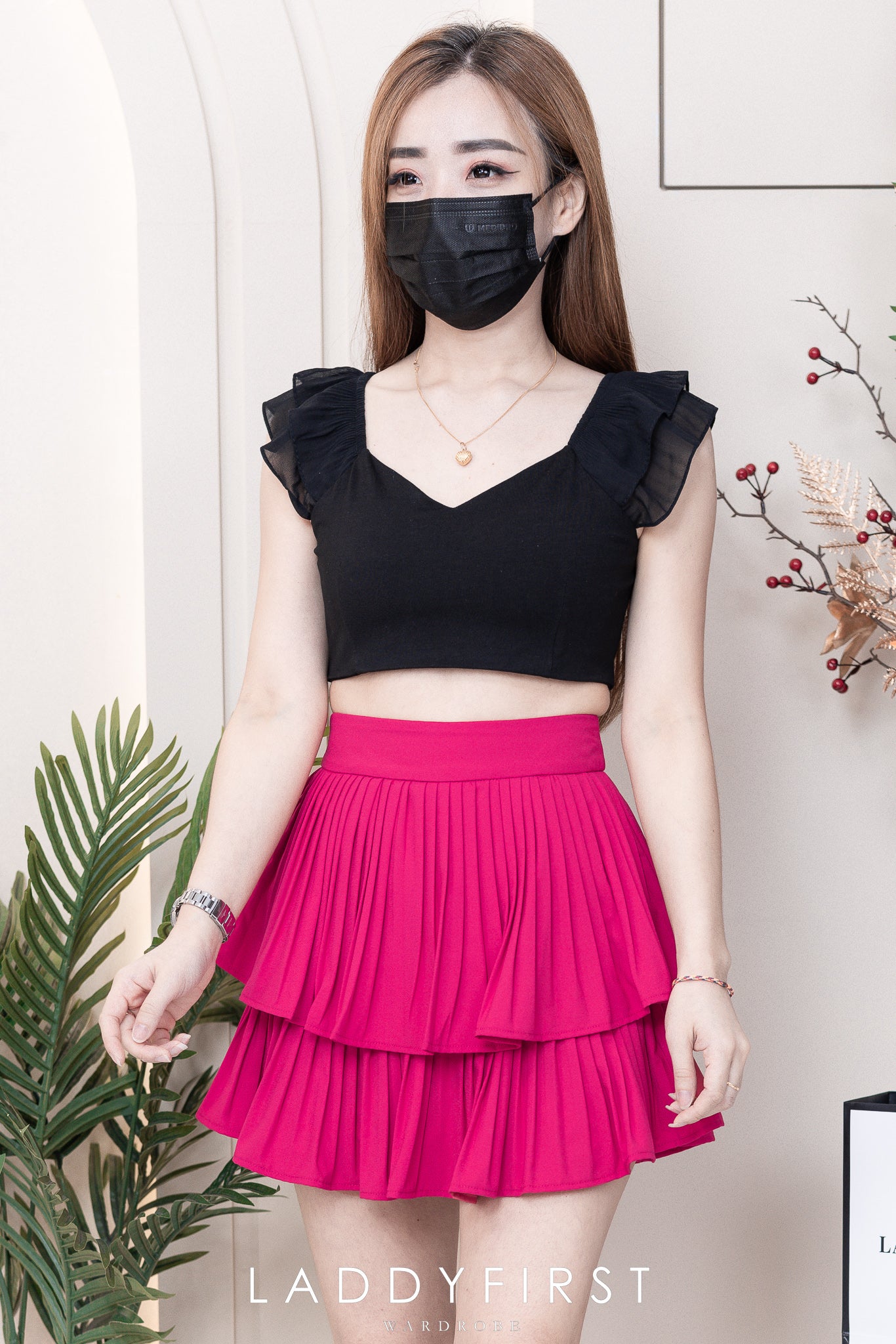 【S68114】【独家小圆饼】双层蛋糕百褶荷叶边高腰显瘦西装裙子，内层里布短裤【B-R1-C2】