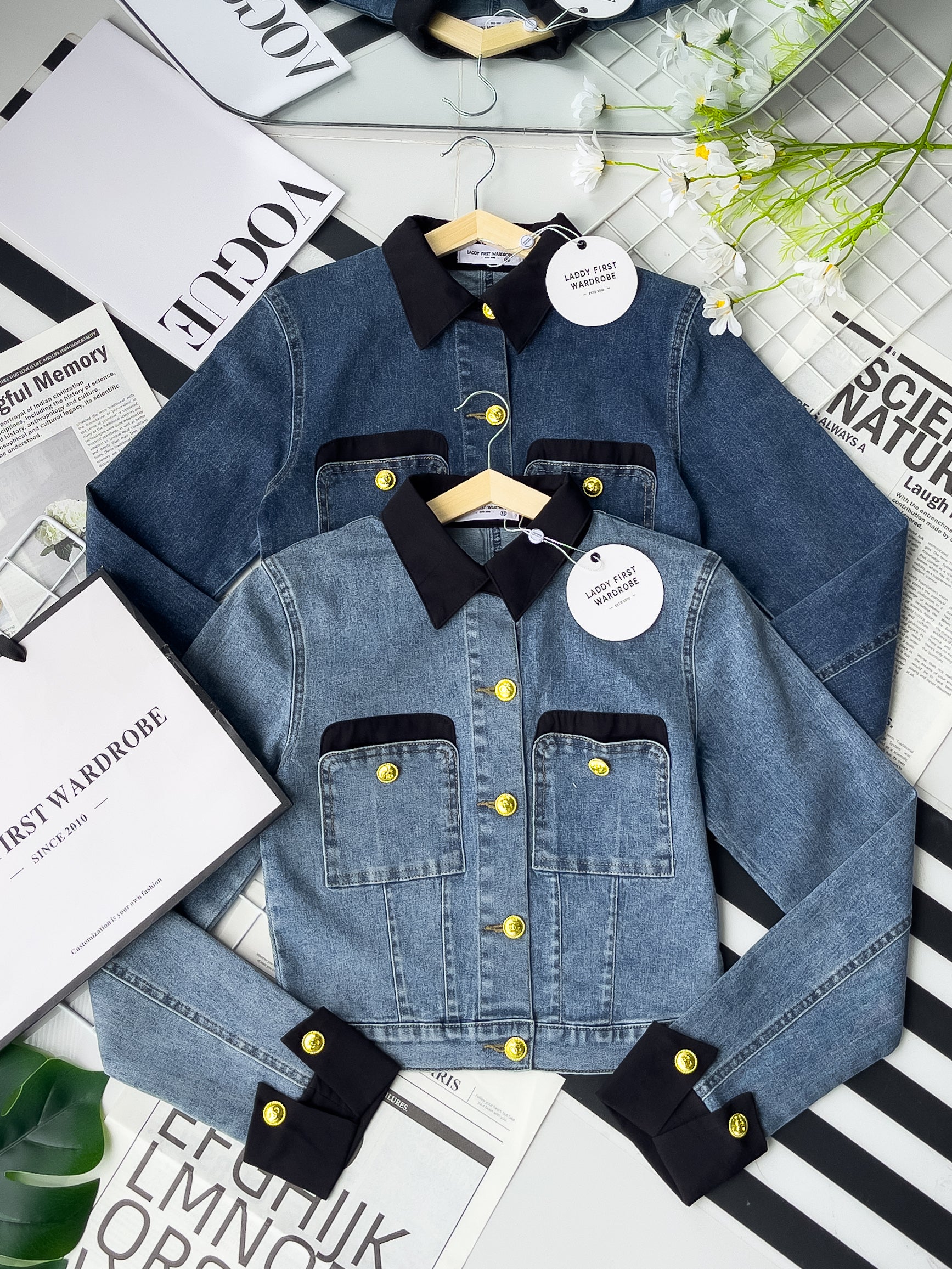 【JK3460】【LFW独家小圆饼】高品质COTTON JEANS精致纽扣翻领长袖百搭牛仔外套 ❤❤