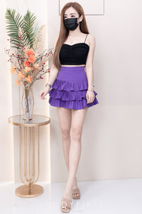 【S3416】【独家小圆饼】三层荷叶边百褶高腰西装蛋糕裙子，内层防走光里布短裤 ❤️❤️ 【A-R2-C4】