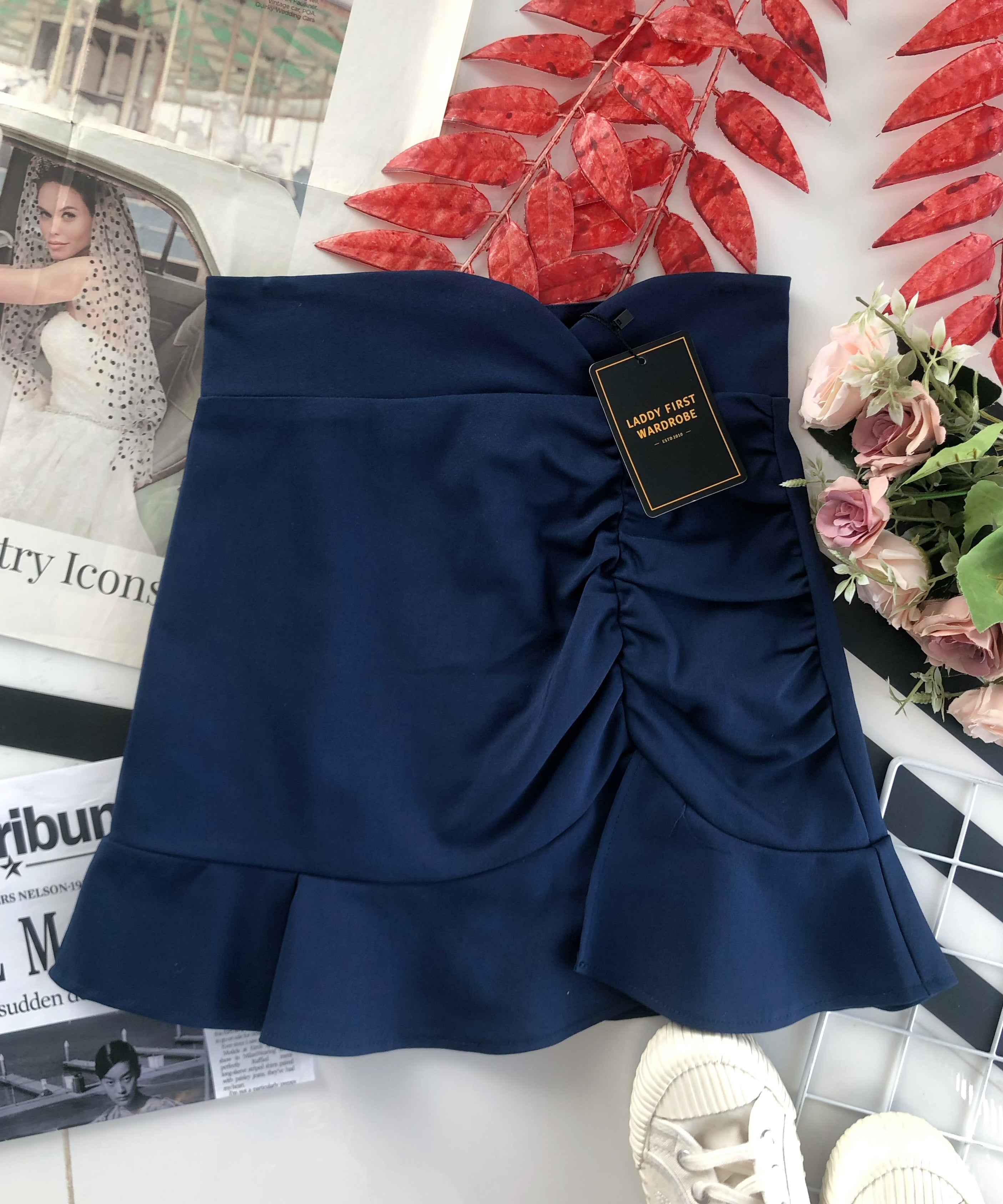 【S13947】【网站福利款✨】西装皱褶荷叶摆高腰百搭裙子 ❤️❤️