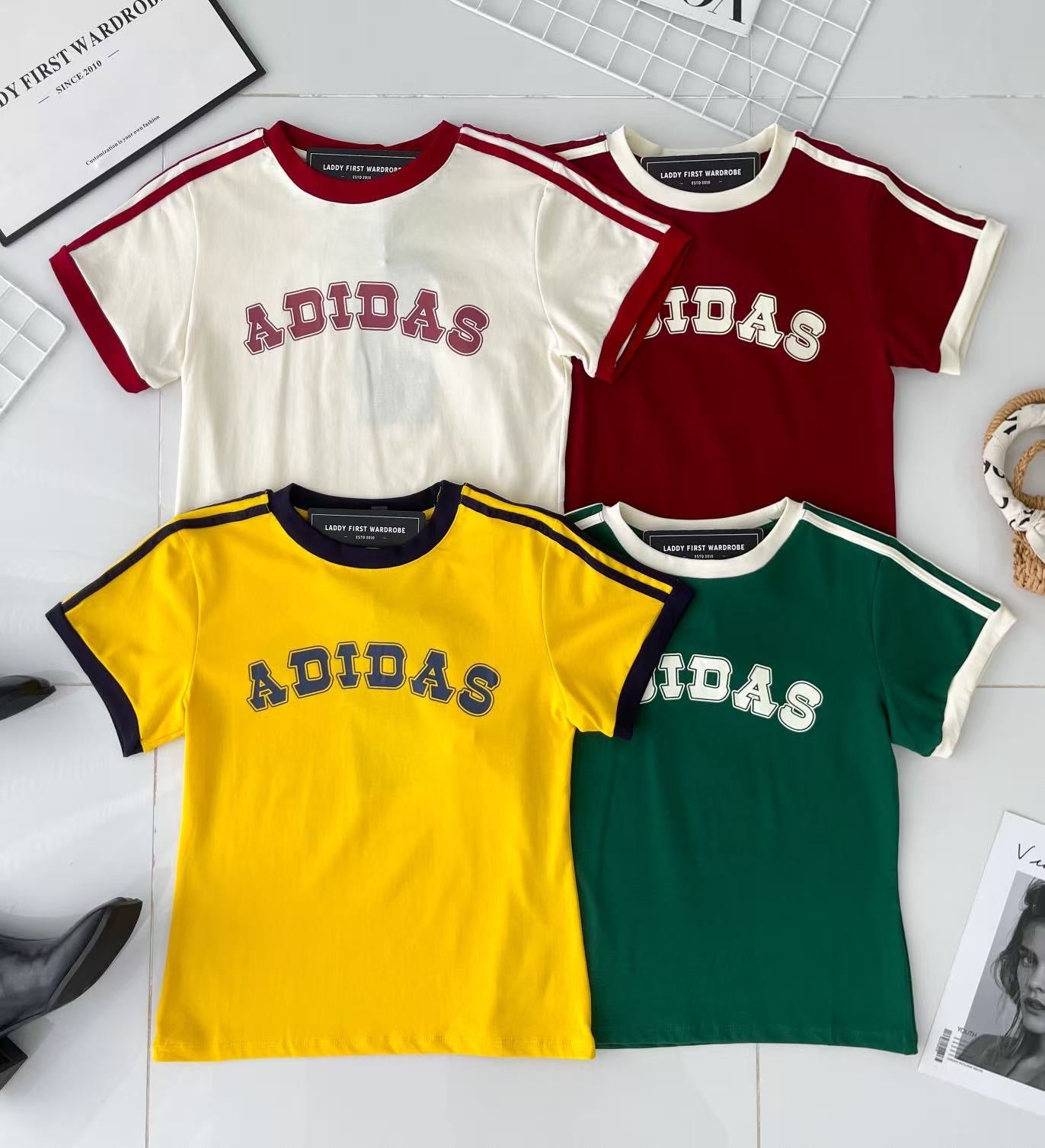 【T9466-1】⚡补货预订款⚡高品质A牌三条杠撞色系纯棉运动休闲上衣 ❤️