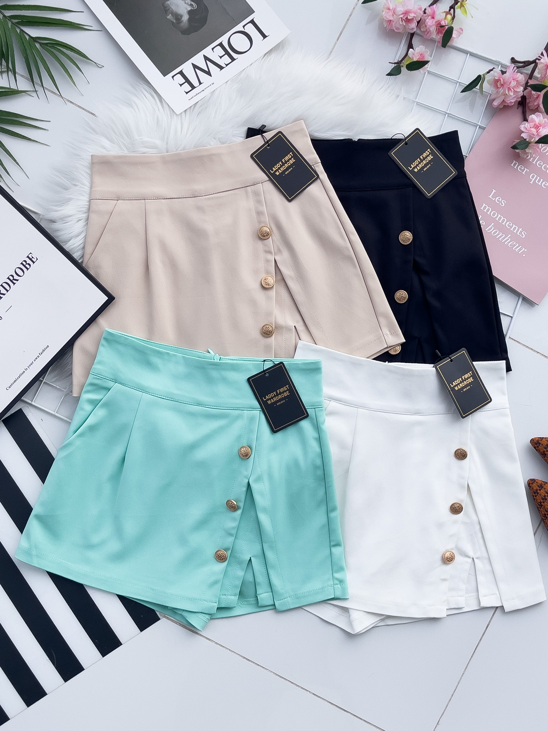 【S76881】独家爆款假两件西装高腰百搭休闲A字小开叉设计裤裙，前裙后裤，有口袋【C-R2-C1】