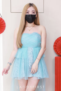 【D81524 / 33807】高品质防滑抹胸铜花拼接网纱连身裙子，内层有里布短裤 #小礼服 ❤❤【B-R2-C4】