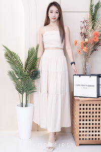 【SS32189】LFW独家爆款两件式仙气温柔风雪纺套装 自调无袖肩带抹胸上衣，后副伸缩弹力➕高腰显瘦大摆蛋糕长裙，内层有里布 ❤️❤️ 【B-R1-C3】