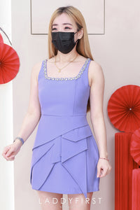 【D81543 / 62541】高品质高级感精致水钻点缀无袖西装连身裙子 ❤❤【H】