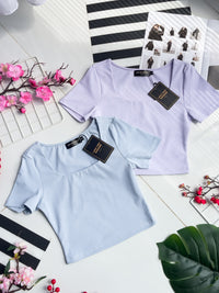 【T3450】独家爆款方领前双层短袖纯棉弹力简约休闲百搭上衣 ❤️❤️ 【B-R2-C2】