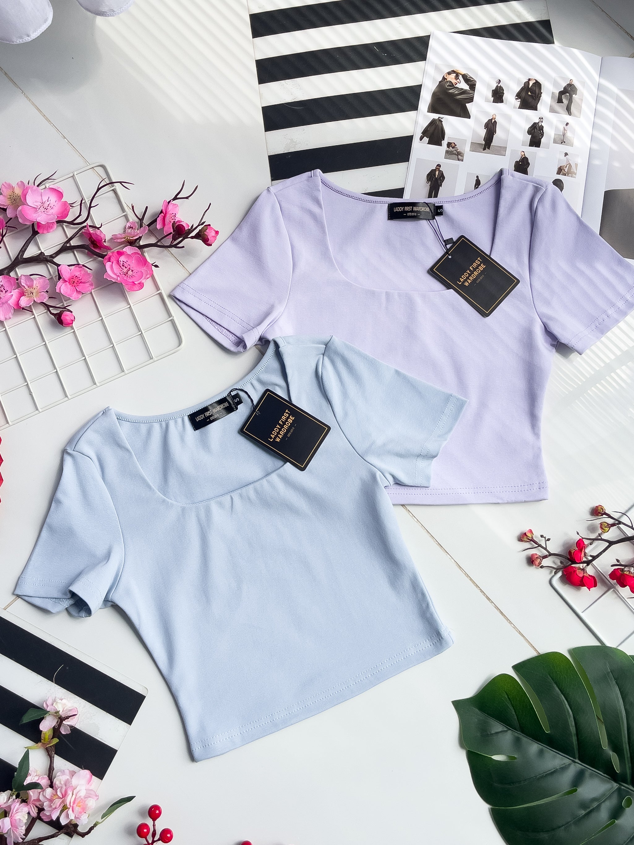 【T3450】独家爆款方领前双层短袖纯棉弹力简约休闲百搭上衣 ❤️❤️ 【B-R2-C2】