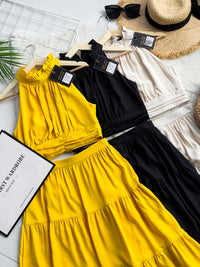 【SS87039】LFW独家爆款两件式仙气温柔风雪纺套装 Cut In 百褶设计上衣➕高腰显瘦大摆蛋糕百褶裙子 ❤️