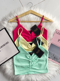 【T3358】V领小皱褶设计细带无袖纯棉弹力内搭上衣 ❤❤【A-R2-C2】