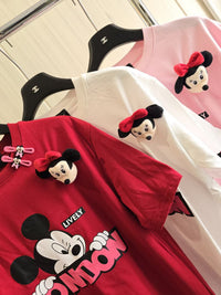 【T51927】✨现货✨ 高品质米奇图案Oversized Tee ➕ 立体米妮公仔 , 可拆卸 ➕ 一对迷你米妮发夹 ❤️