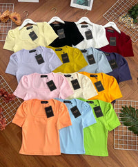 【T3329】独家爆款方领短袖纯棉弹力简约休闲百搭上衣 ❤️❤️ 【A-R3-C2】