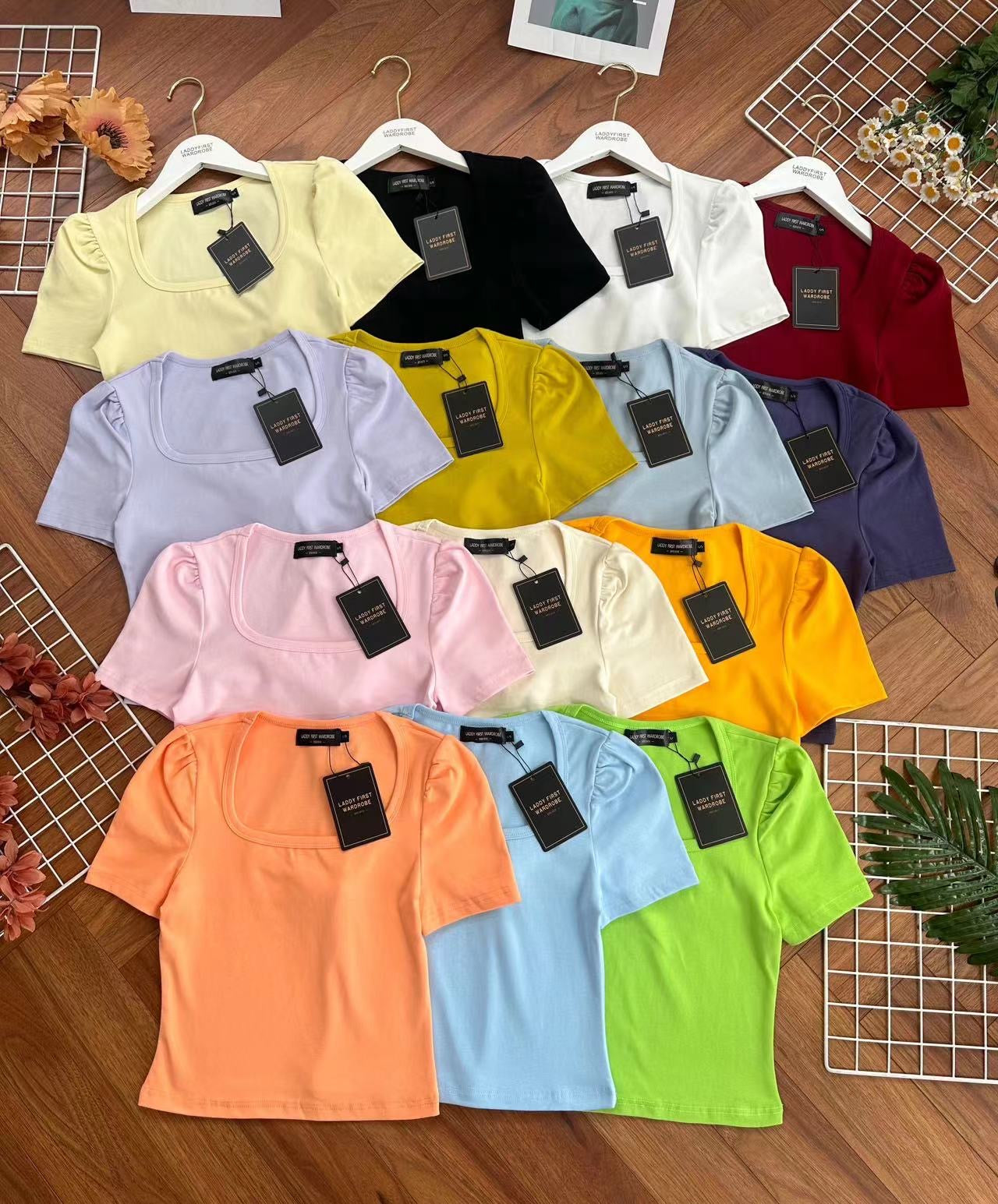 【T3329】独家爆款方领短袖纯棉弹力简约休闲百搭上衣 ❤️❤️ 【A-R3-C2】