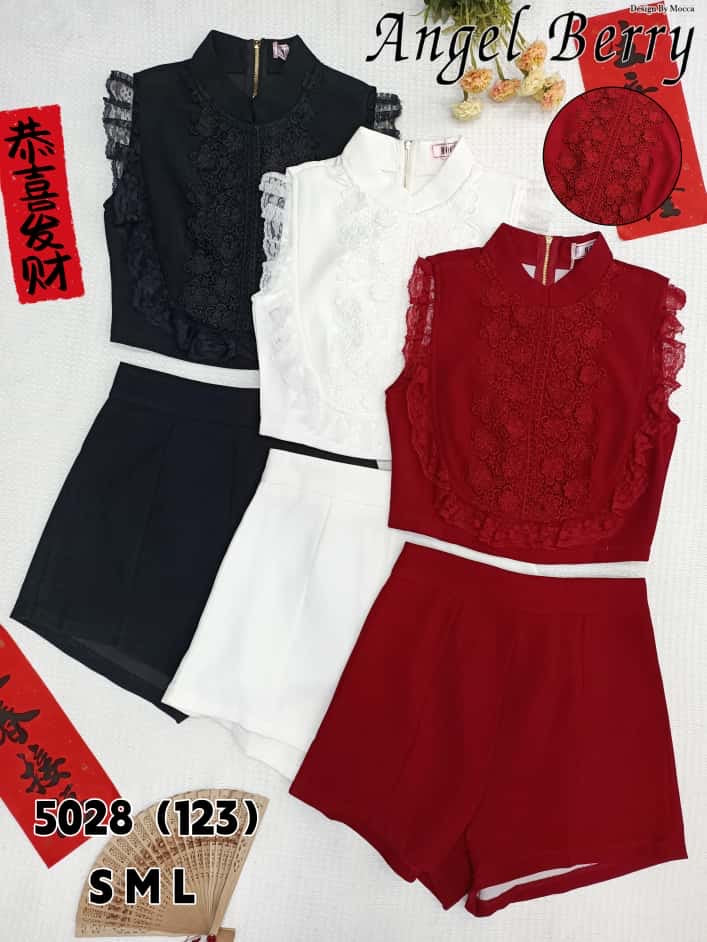 【SS8238591】【补厂家现货⚡️⚡️】高品质两件式新年款简约时搭西装套装 拼接桐花无袖上衣➕西装高腰百搭短裤，有口袋 ❤️❤️