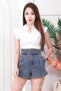 【S3439】【独家小圆饼】高品质COTTON JEANS牛仔弹力百褶设计牛仔高腰百搭短裤，有口袋 ❤️❤️ 【A-R1-C6】