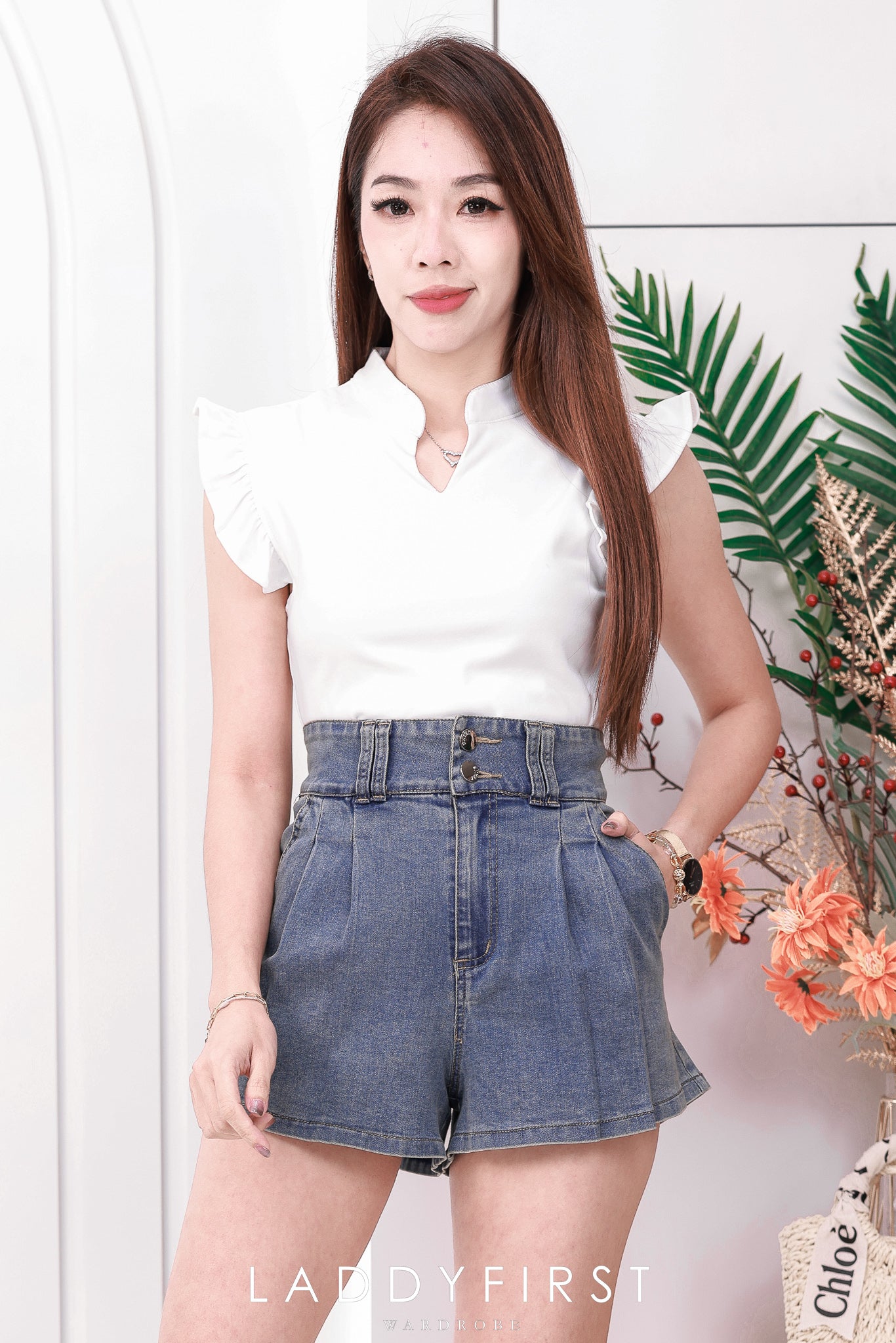 【S3439】【独家小圆饼】高品质COTTON JEANS牛仔弹力百褶设计牛仔高腰百搭短裤，有口袋 ❤️❤️ 【A-R1-C6】