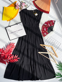 【D30932】复古V领气质优雅晚宴雪纺连身长裙【B-R1-C3】