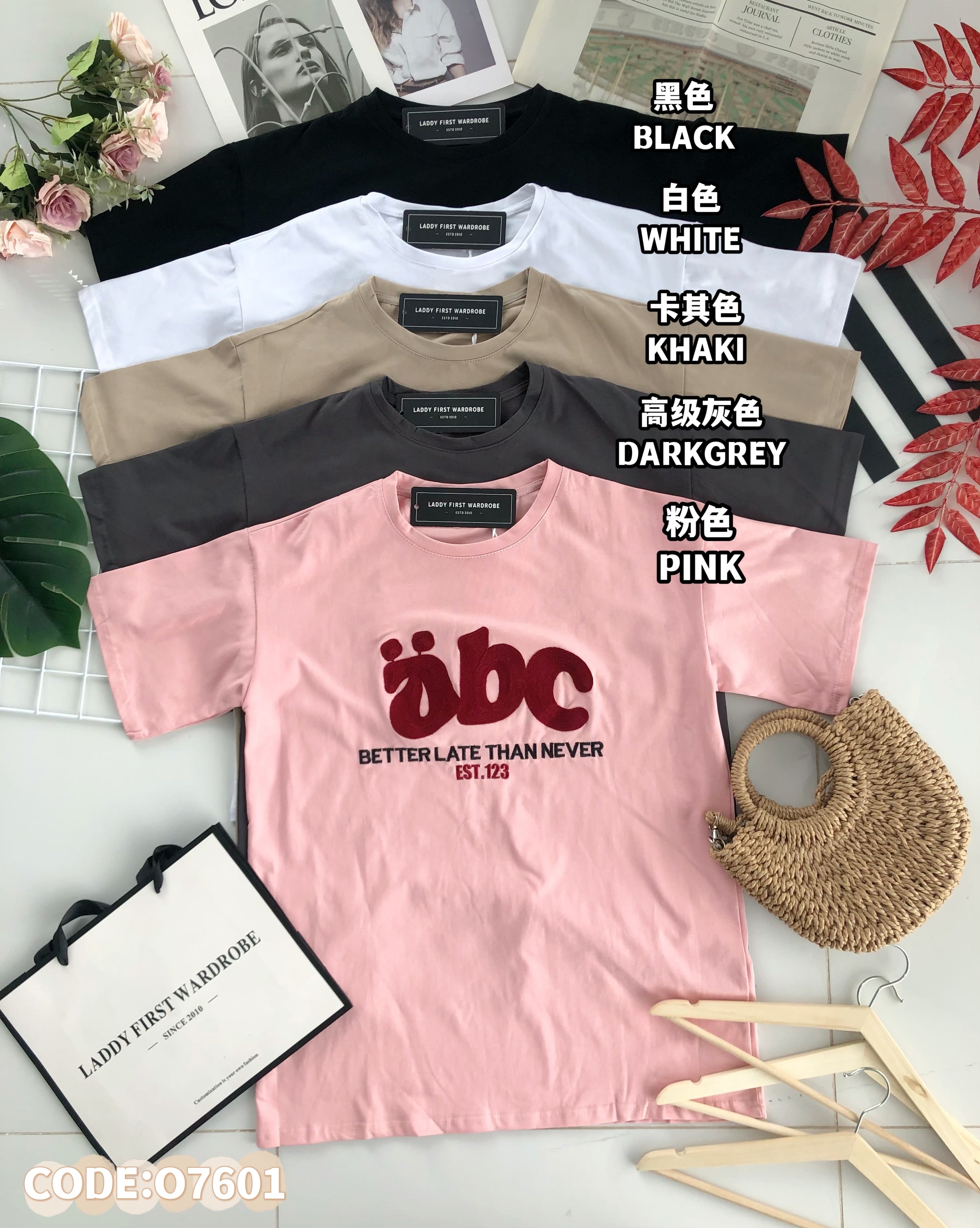 【O7601】abc刺绣圆领短袖 Oversized 休闲上衣❤️❤️