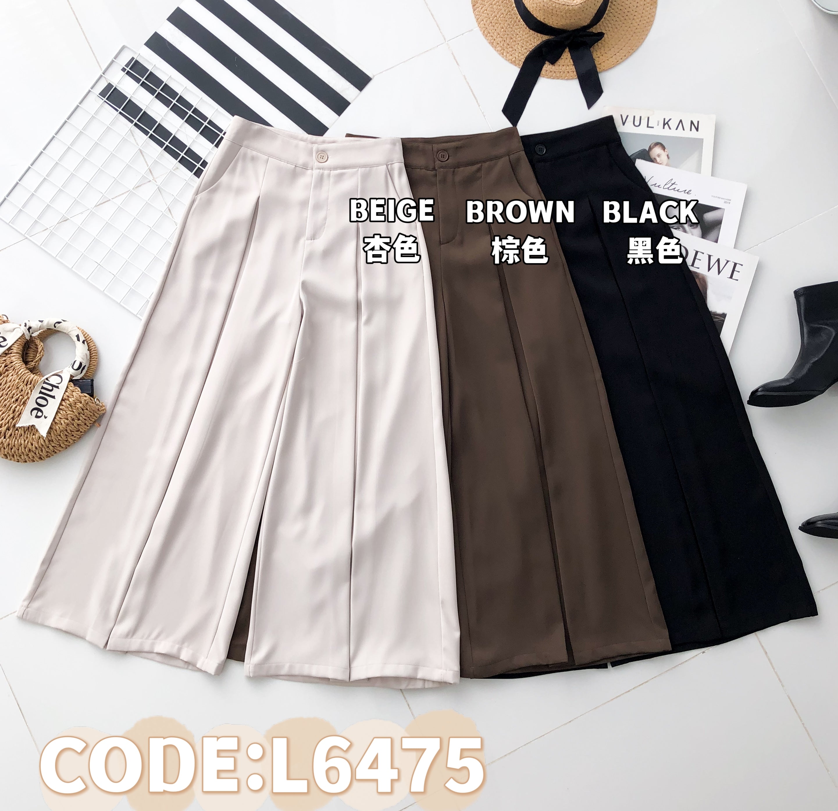【L6475】高品质西装垂感阔脚高腰百搭长裤，有口袋 ❤️❤️