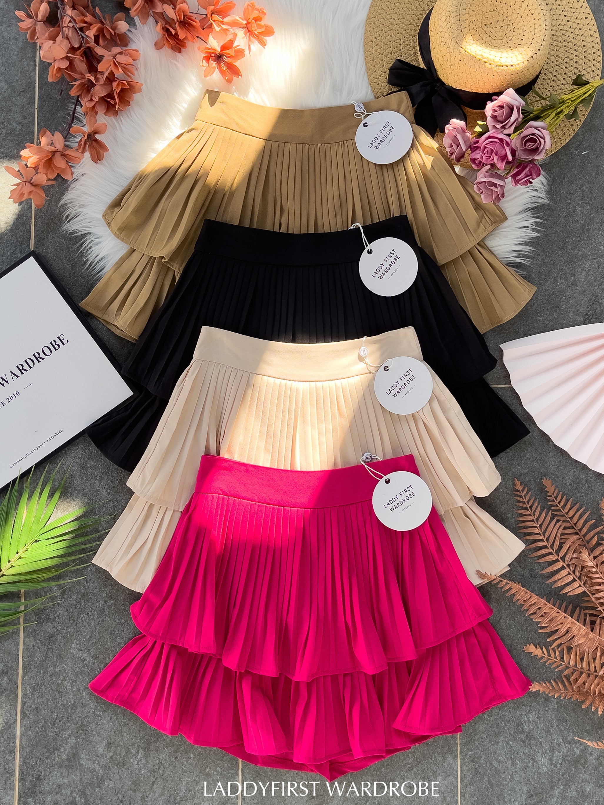 【S68114】【独家小圆饼】双层蛋糕百褶荷叶边高腰显瘦西装裙子，内层里布短裤【B-R1-C2】