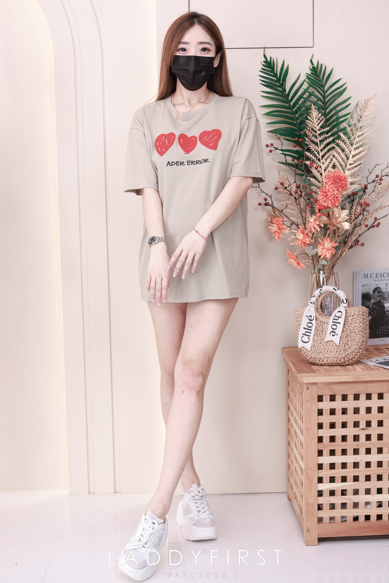 【O7600】爱心毛巾绣圆领短袖 Oversized 上衣❤️❤️