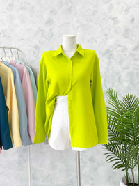 【T80340】＊订单不断＊ 独家爆款高品质韩式宽松版多巴胺色系翻领长袖西装衬衫上衣❤️【A-R1-C5】