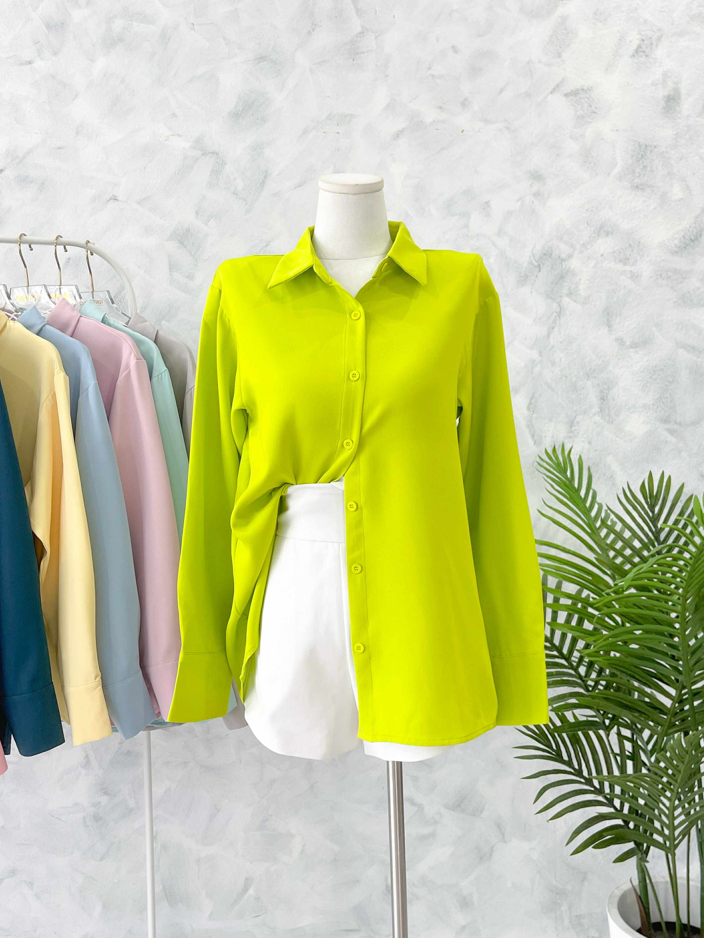 【T80340】＊订单不断＊ 独家爆款高品质韩式宽松版多巴胺色系翻领长袖西装衬衫上衣❤️【A-R1-C5】