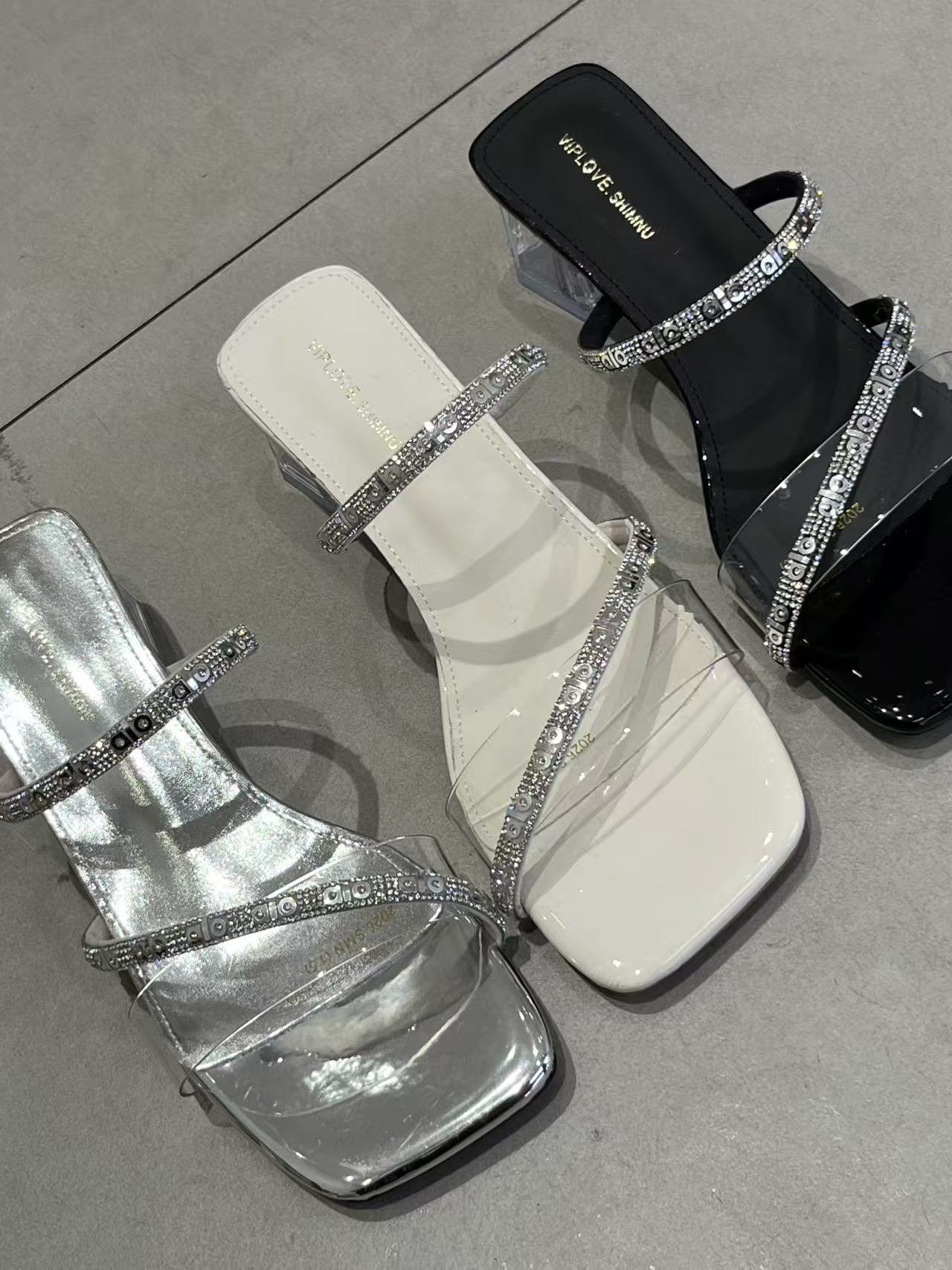 【R2777】✨现货✨高品质法式水钻方头高跟鞋 👠
