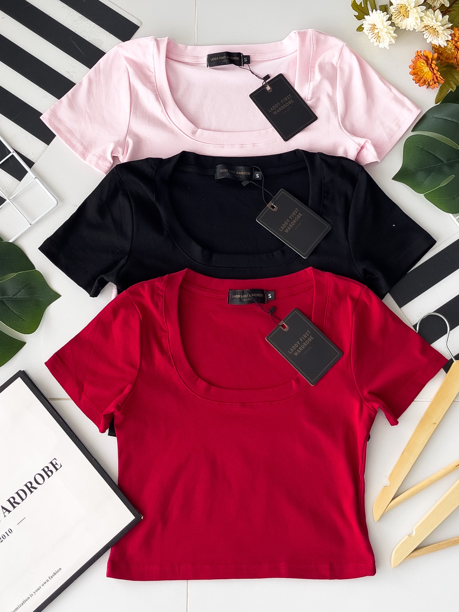 【T50156】独家爆款高品质大U领短袖纯棉弹力简约日常百搭款上衣 ❤❤ 【B-R1-C1】