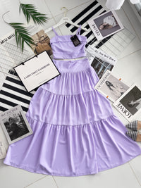 【SS32189】LFW独家爆款两件式仙气温柔风雪纺套装 自调无袖肩带抹胸上衣，后副伸缩弹力➕高腰显瘦大摆蛋糕长裙，内层有里布 ❤️❤️ 【B-R1-C3】