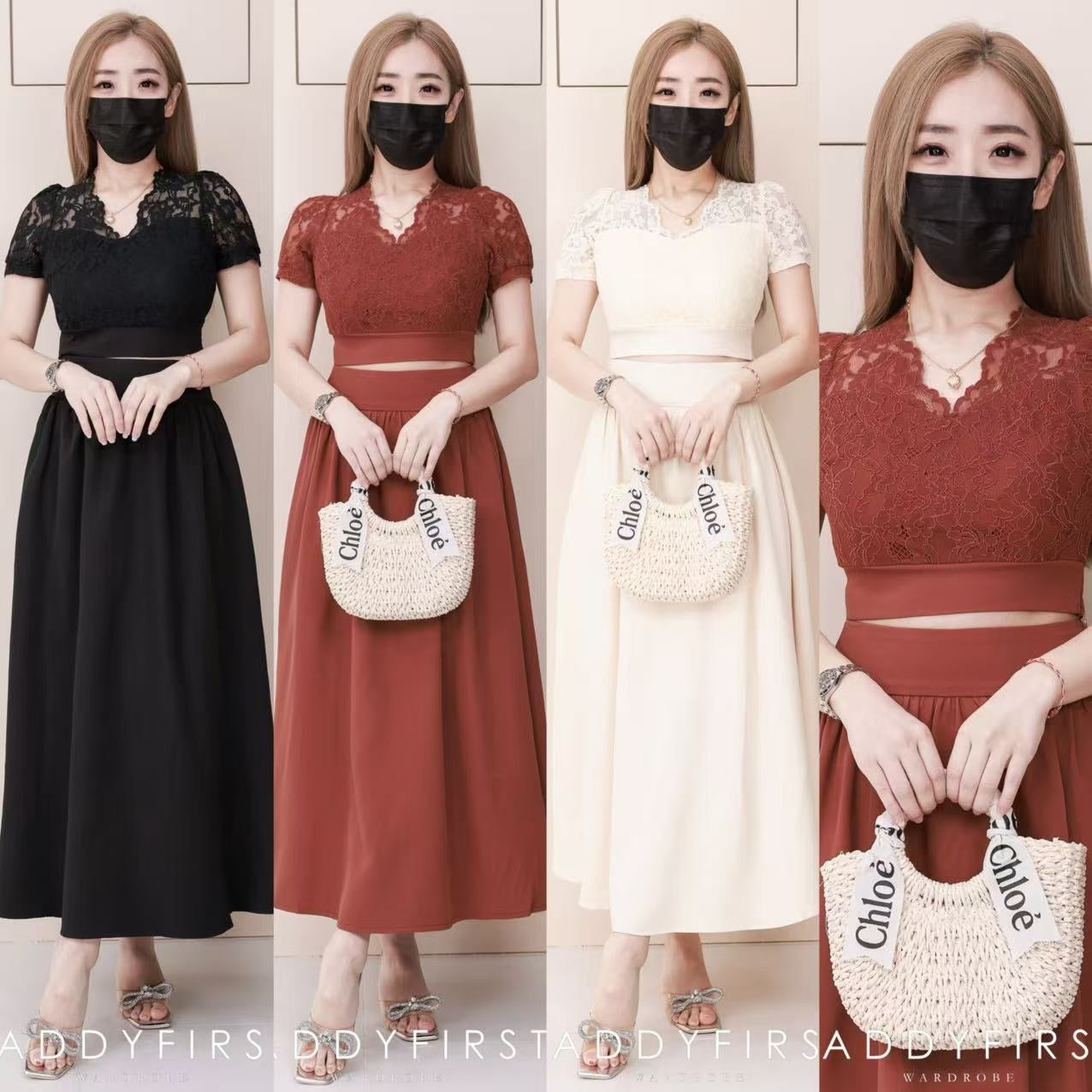 【SS3433】【网站福利款✨】【LFW独家小圆饼】高品质两件式高端气质时装套装 短袖蕾丝时装上衣➕中长款西装高腰裙子 ❤️❤️【D-R3-C5】