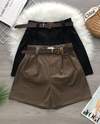 【S2621】高品质韩系复古风西装四分高腰百搭短裤，搭配配送腰带，有口袋 ❤️❤️ 【A-R1-C1】