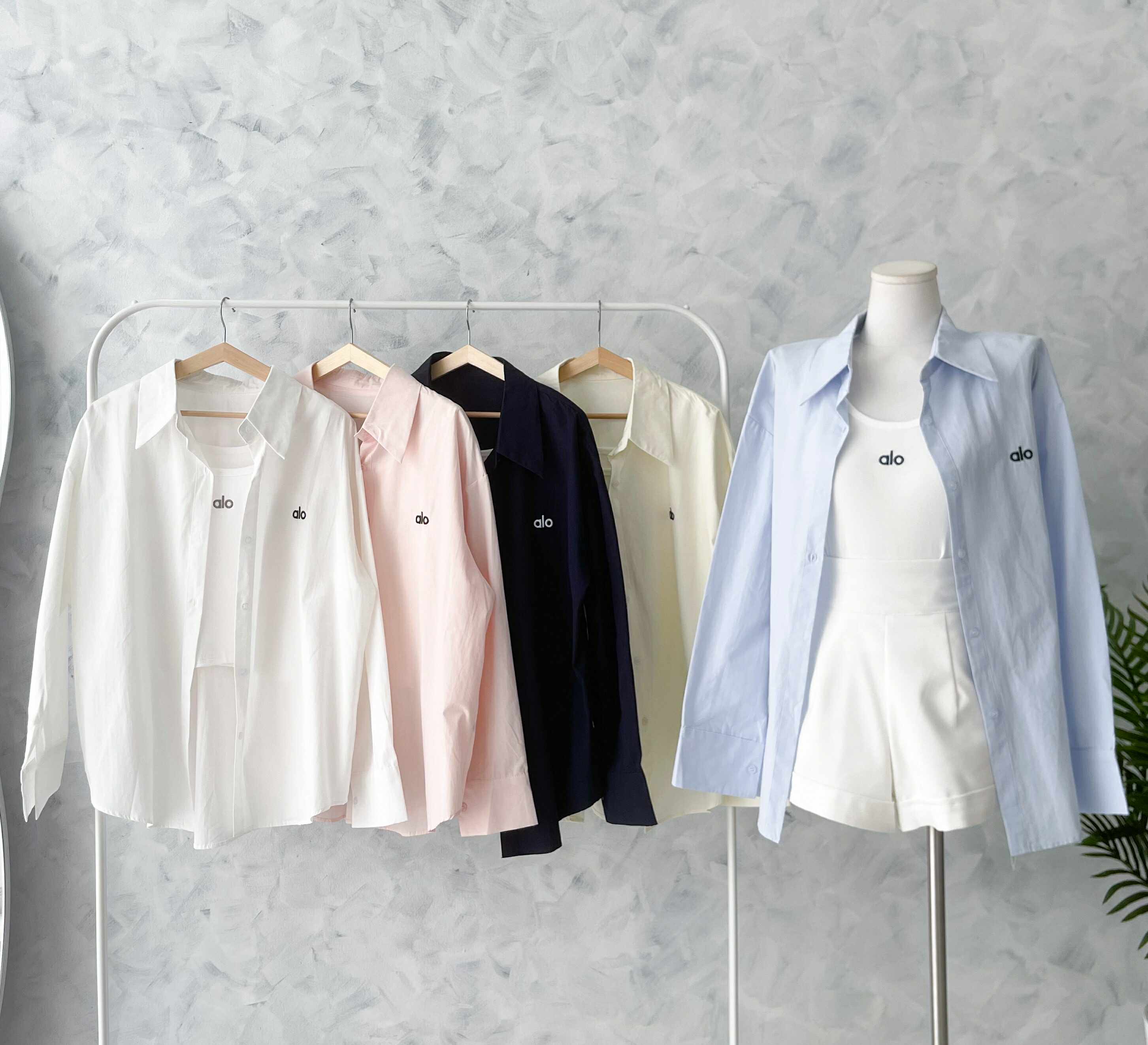 【T2137】高品质alo 刺绣韩式宽松版翻领长袖衬衫上衣➕纯棉弹力内搭上衣❤❤