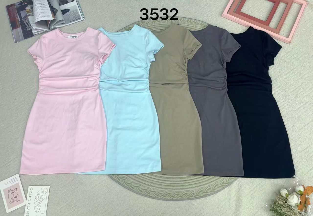 【D3532】【LFW独家小圆饼】高品质修腰显瘦纯棉弹力圆领短袖慵懒时尚百搭连身裙子 ❤️❤️