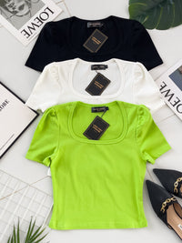 【T3329】独家爆款方领短袖纯棉弹力简约休闲百搭上衣 ❤️❤️ 【A-R3-C2】