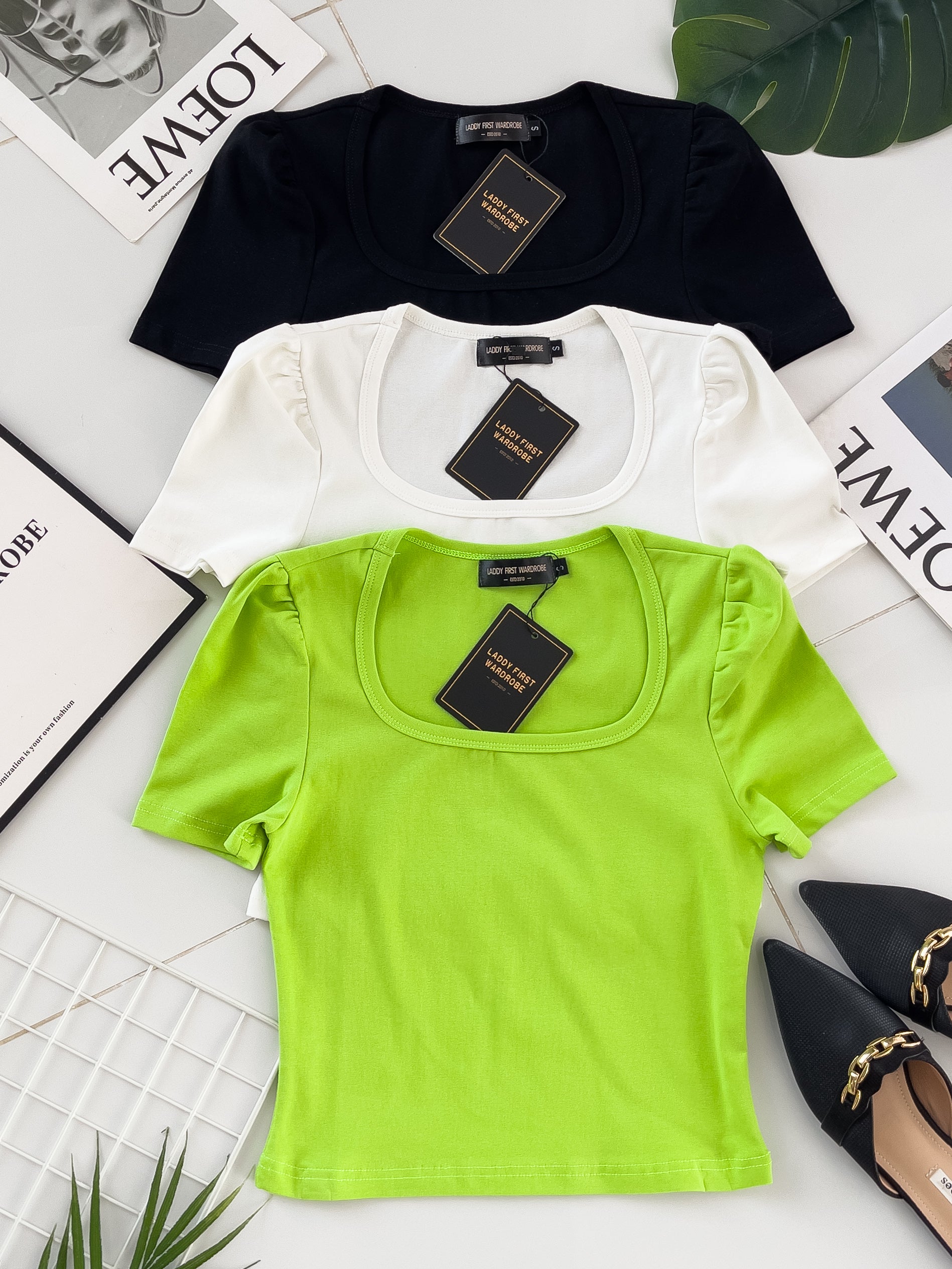 【T3329】独家爆款方领短袖纯棉弹力简约休闲百搭上衣 ❤️❤️ 【A-R3-C2】